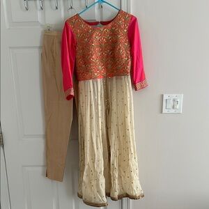 Pink and Gold Embroidered Anarkali Suit